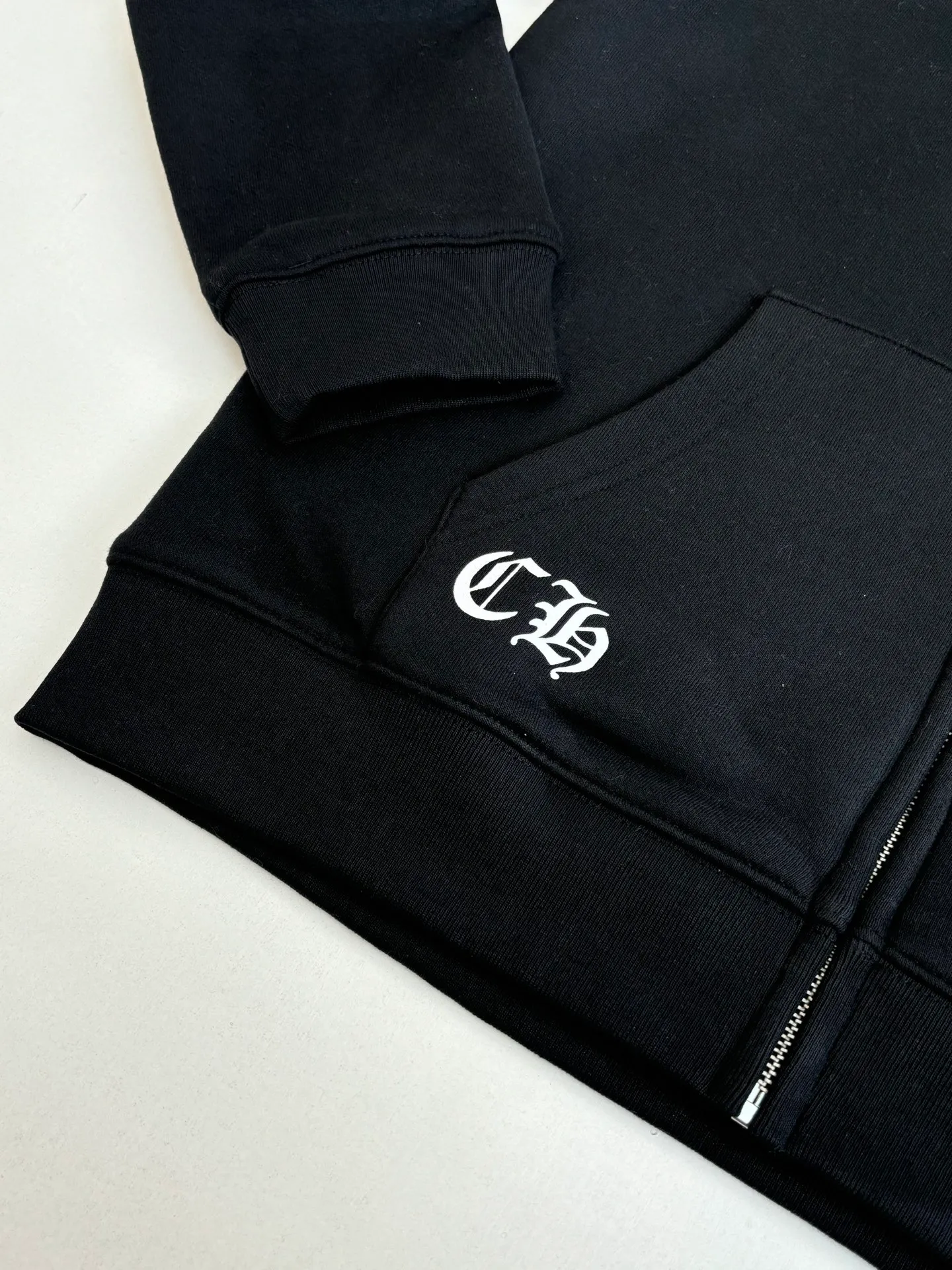 P486 Chrome Heart*/Chrome Heart Ch black skull zipper hooded sweatshirt Size: S/M/L/XL